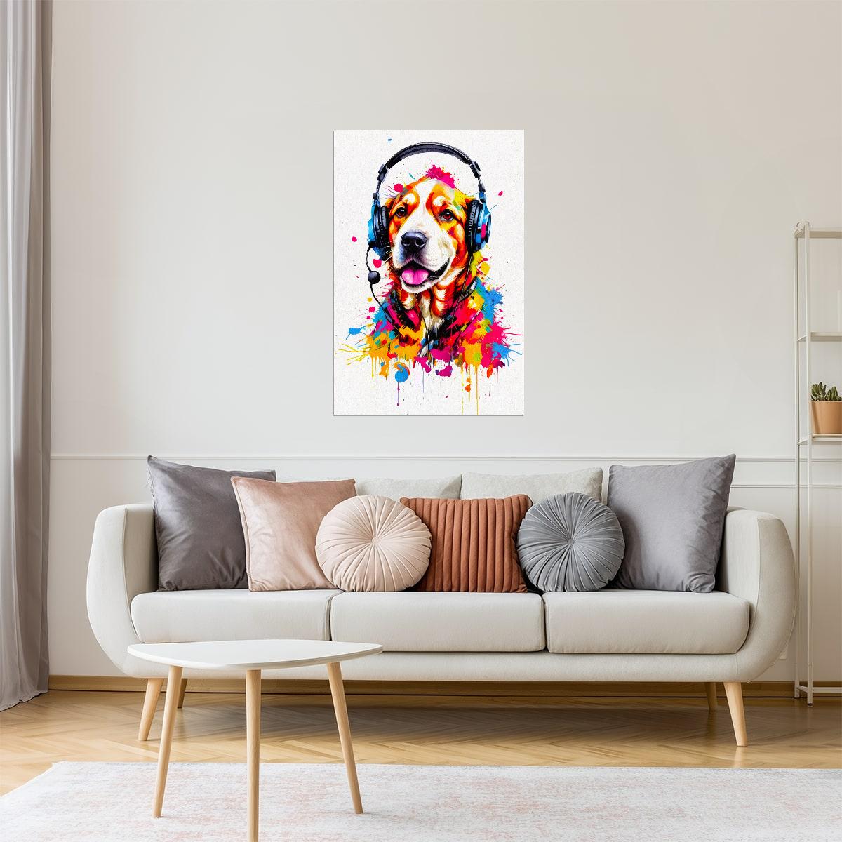 Dog with Headphones | Colorful Street Art Gamer Decor Poster