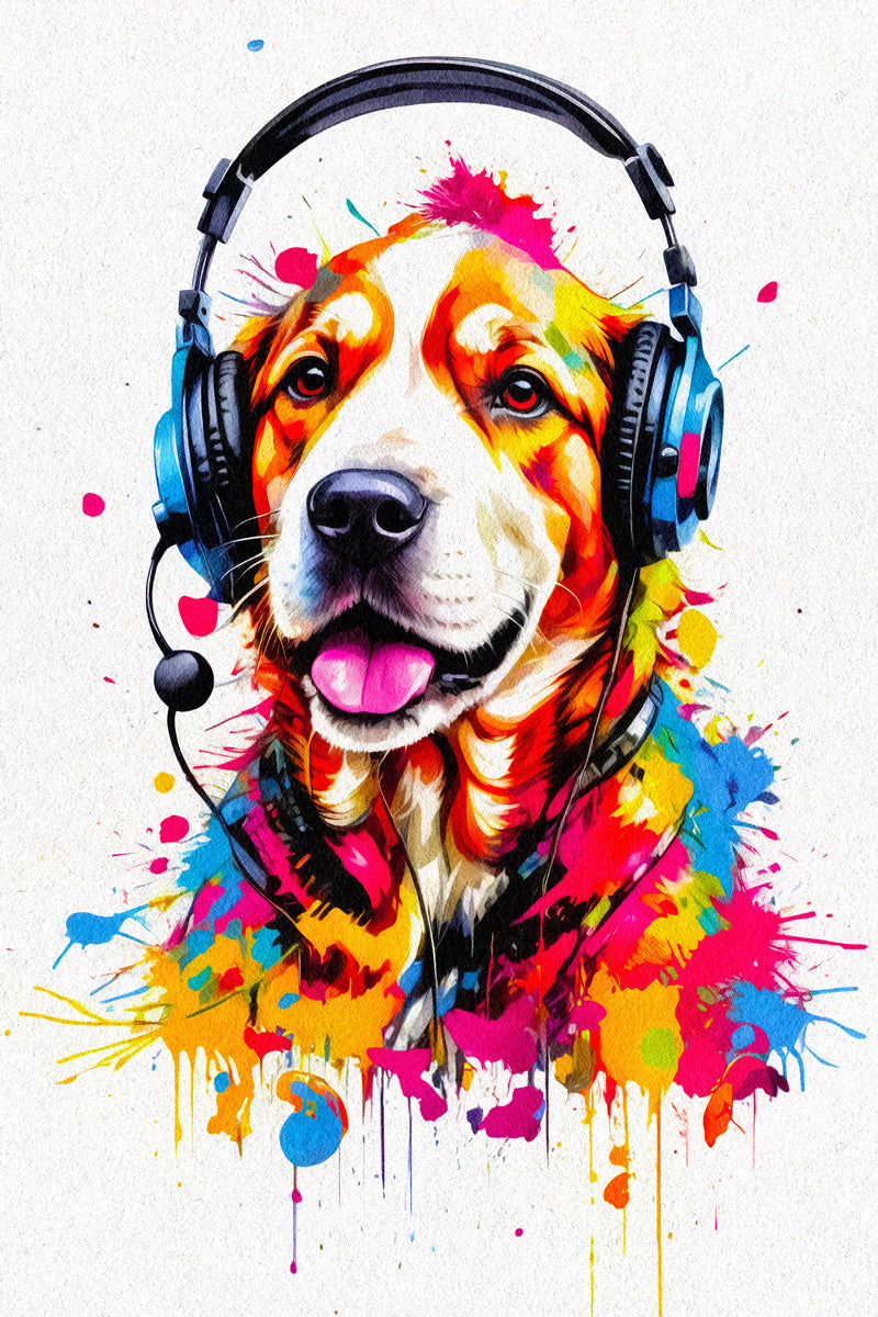 Dog with Headphones | Colorful Street Art Gamer Decor Poster