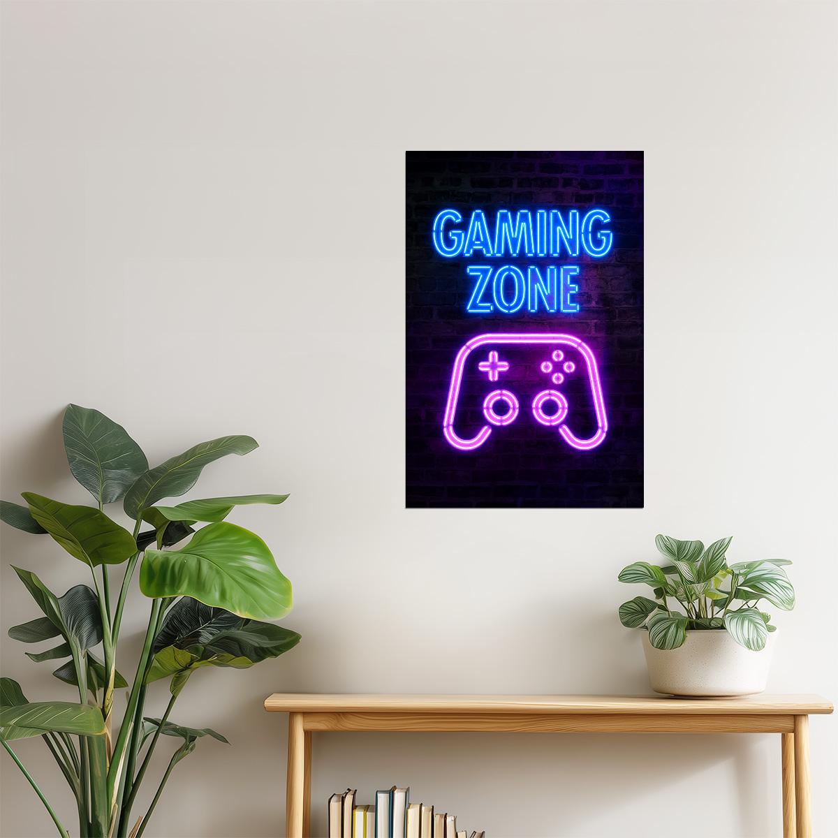 Gaming Zone | Neon Gaming Wall Art Poster