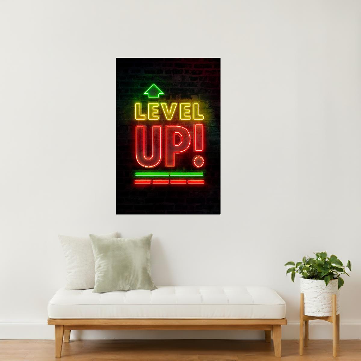 Level Up | Neon Gaming Wall Art Poster