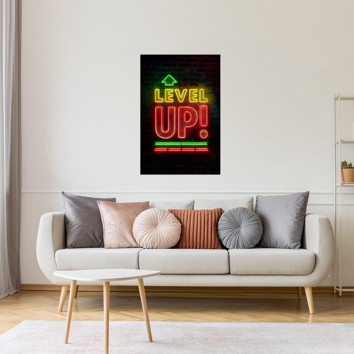 Level Up | Neon Gaming Wall Art Poster