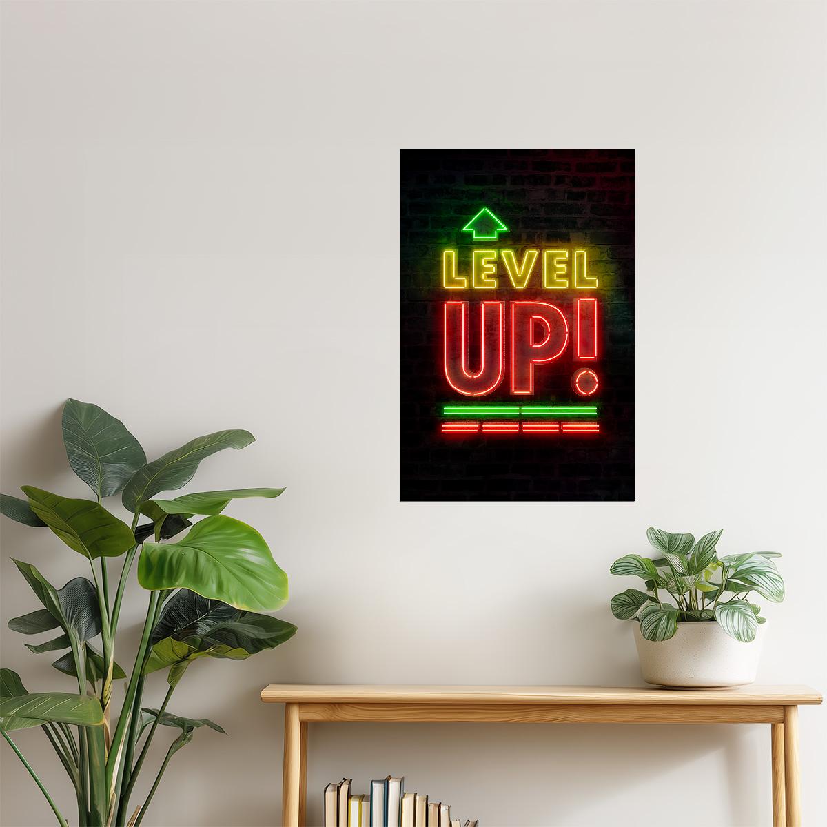 Level Up | Neon Gaming Wall Art Poster