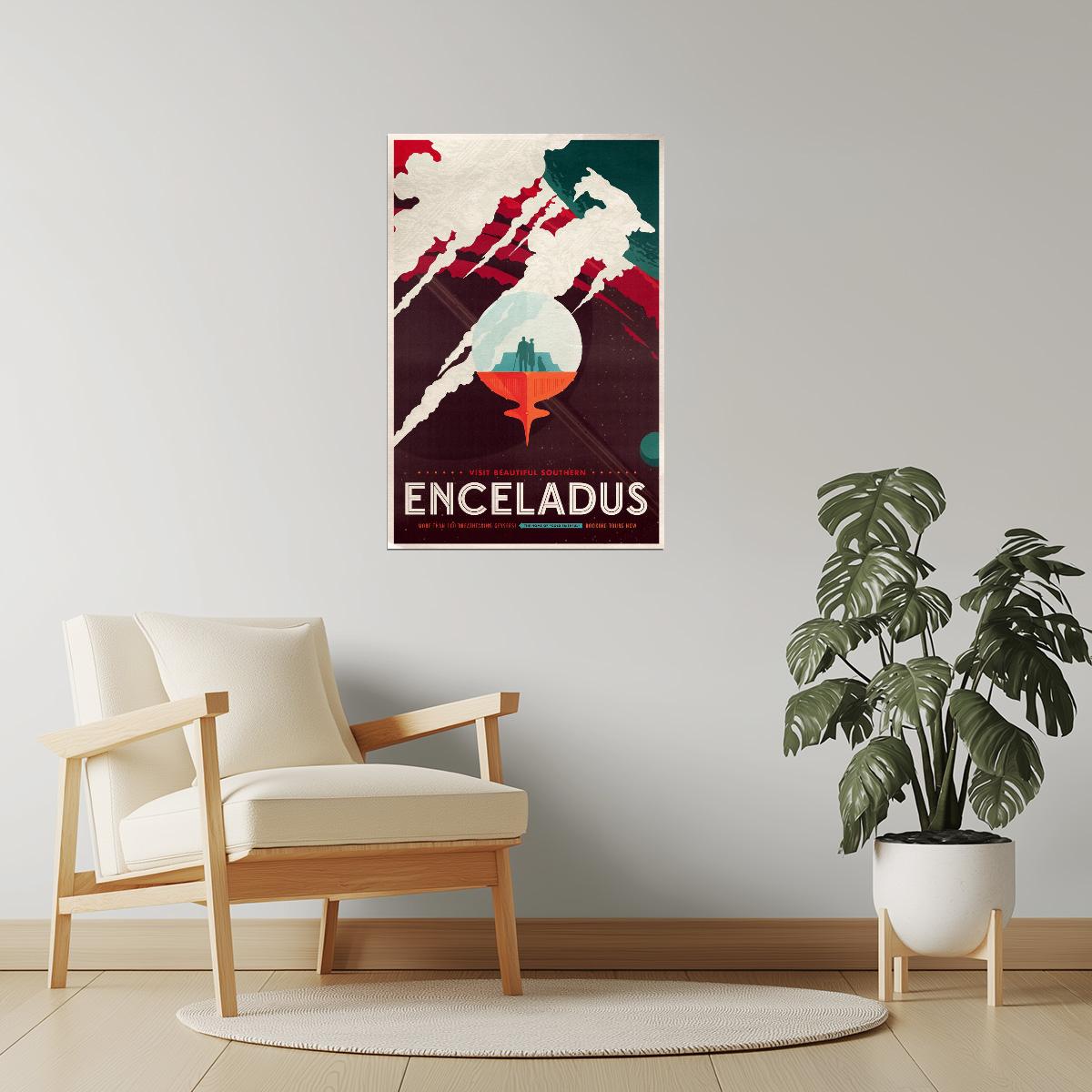 Enceladus | NASA Retro Space Travel Poster Space Art