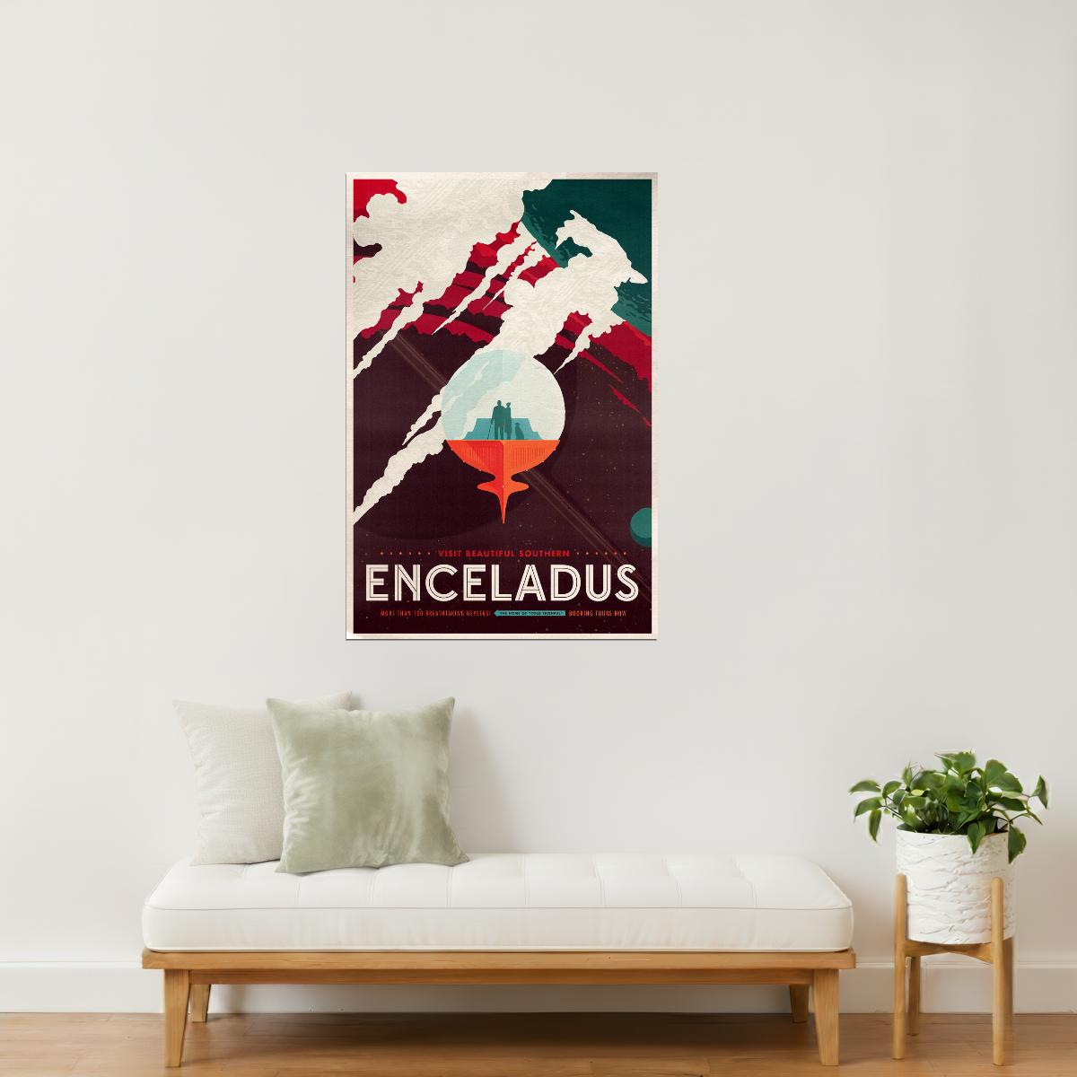 Enceladus | NASA Retro Space Travel Poster Space Art