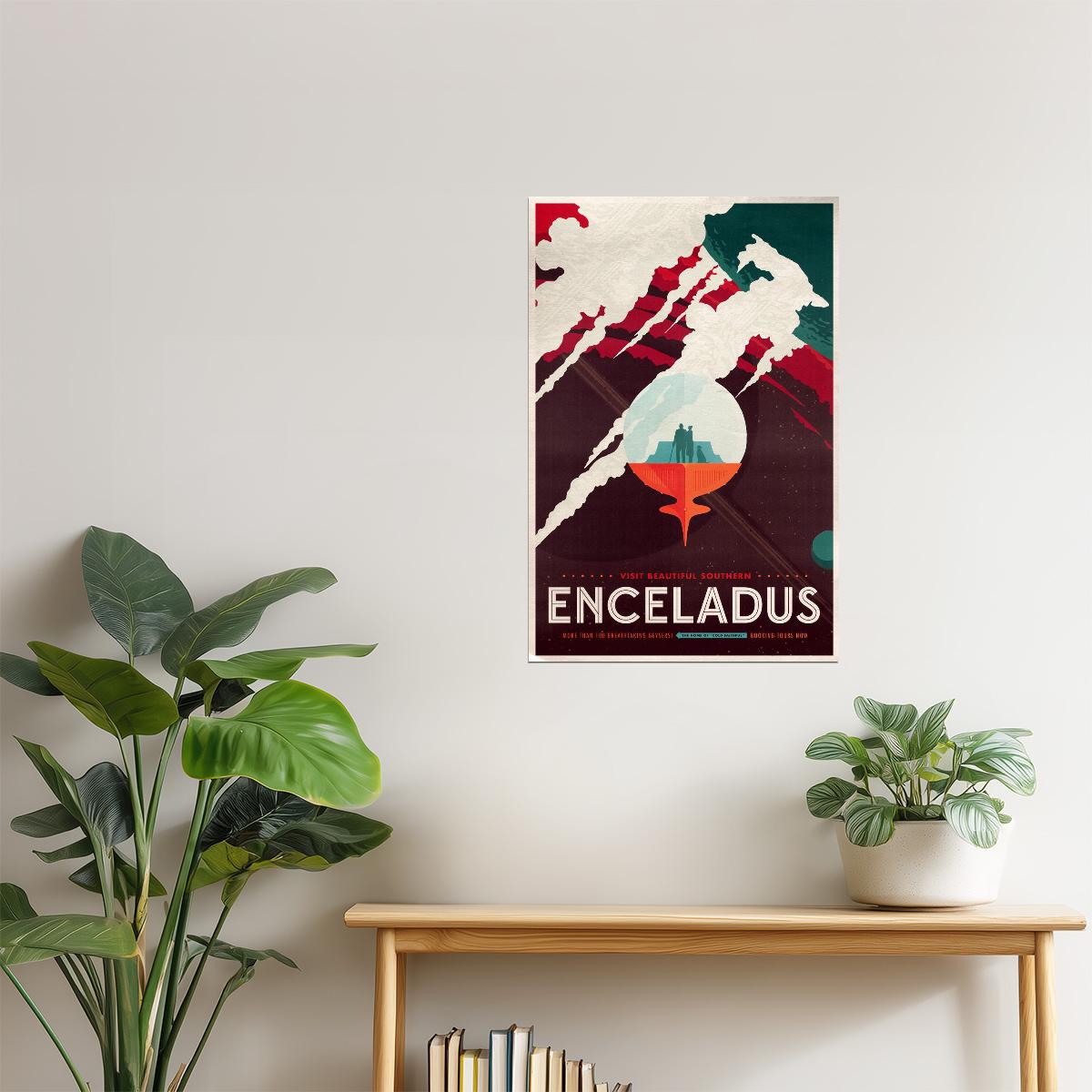 Enceladus | NASA Retro Space Travel Poster Space Art
