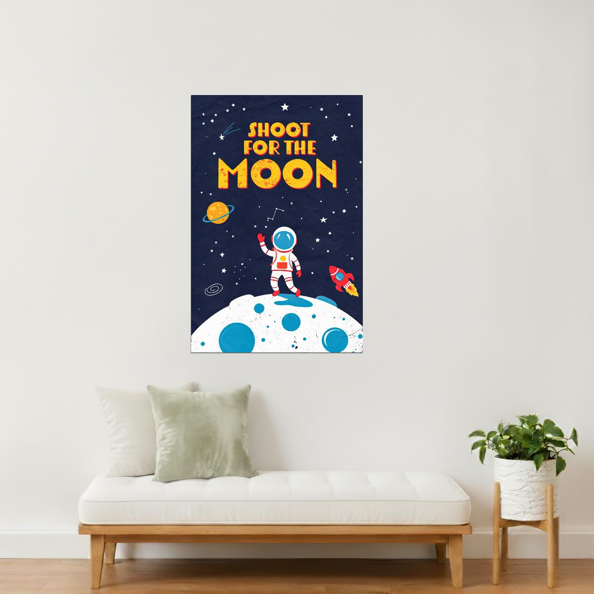 Shoot for the Moon | Kids Space Wall Art Rocket Print Poster