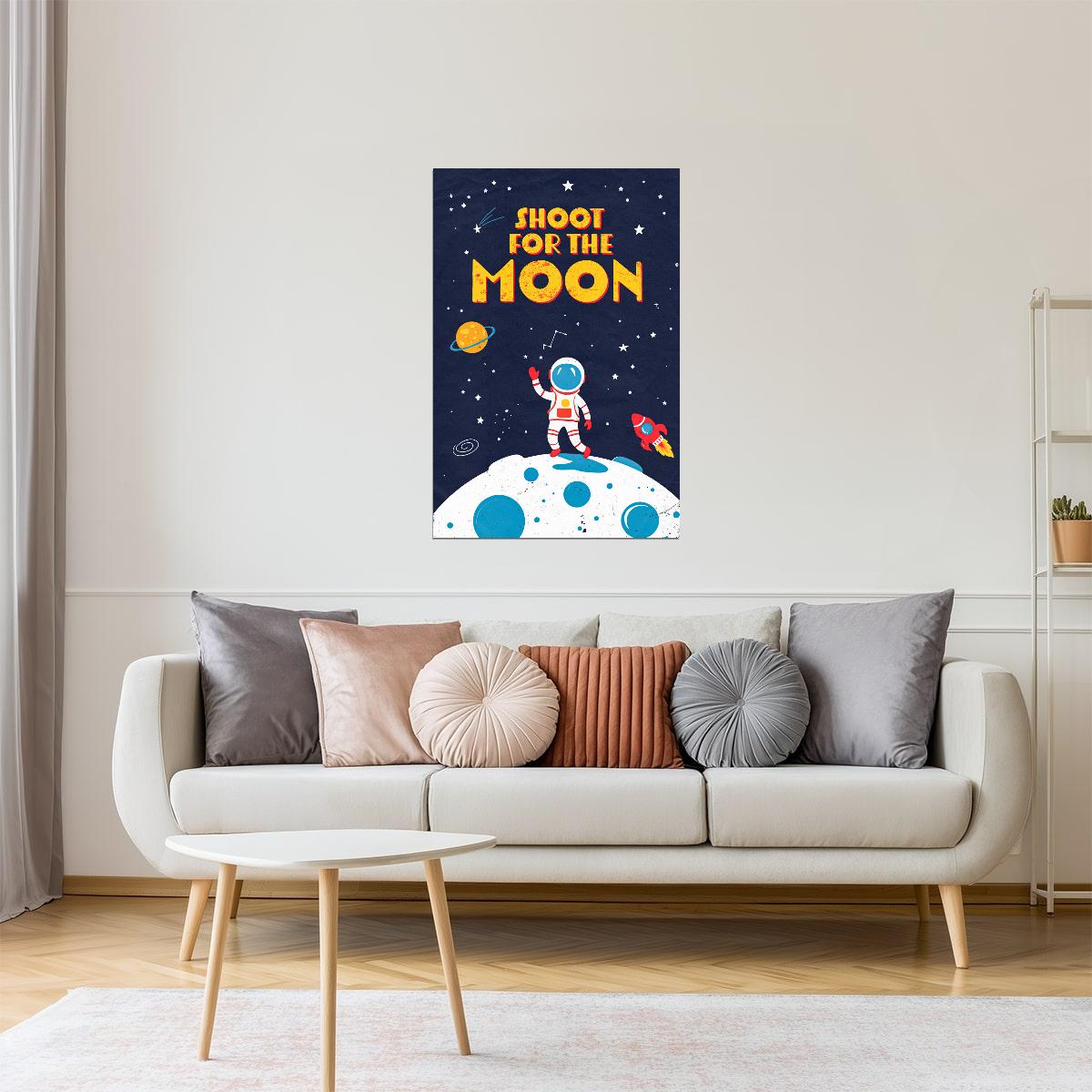 Shoot for the Moon | Kids Space Wall Art Rocket Print Poster