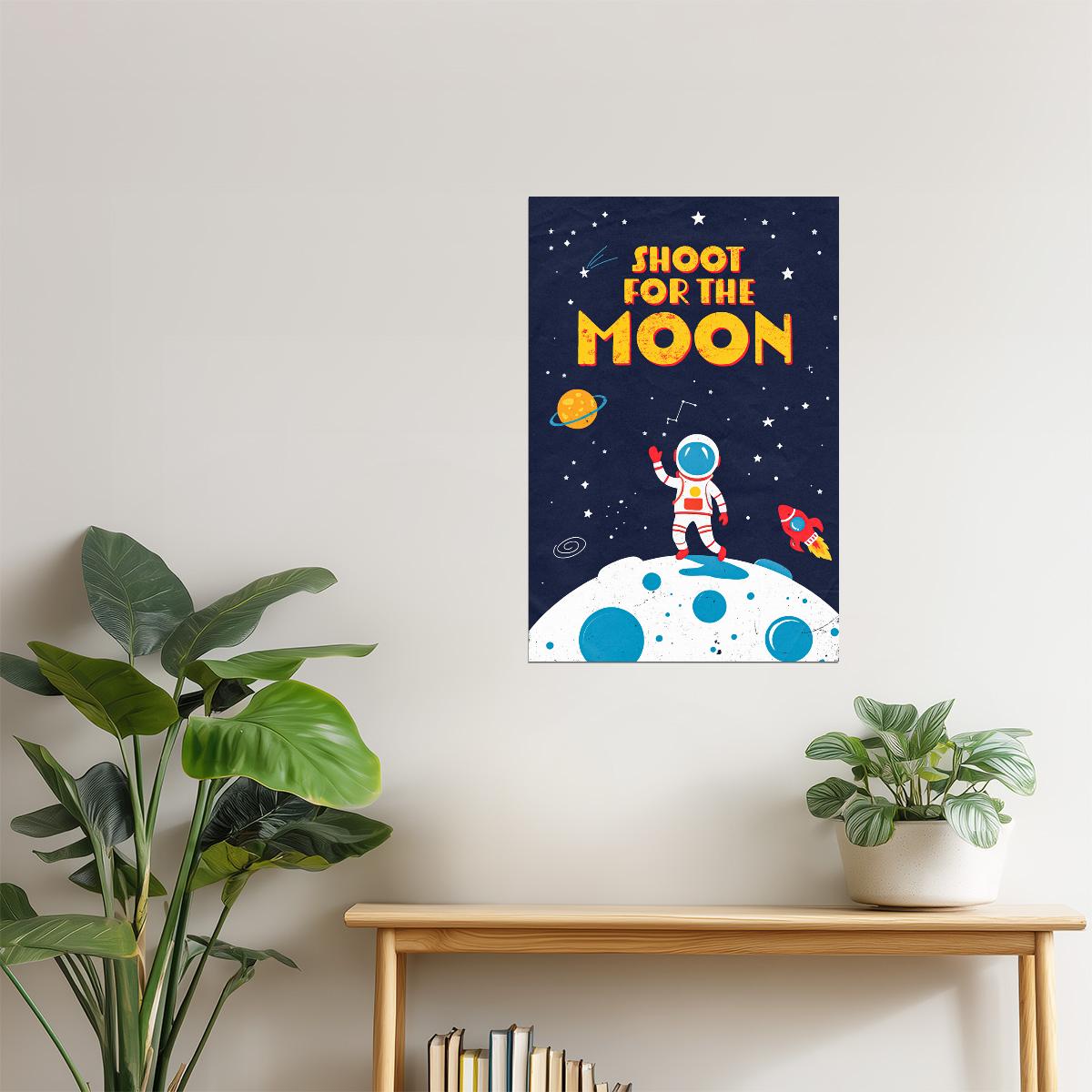 Shoot for the Moon | Kids Space Wall Art Rocket Print Poster