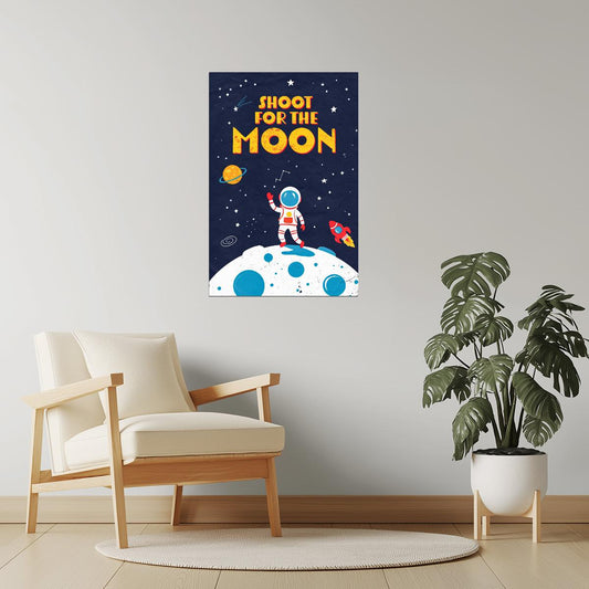 Shoot for the Moon | Kids Space Wall Art Rocket Print Poster