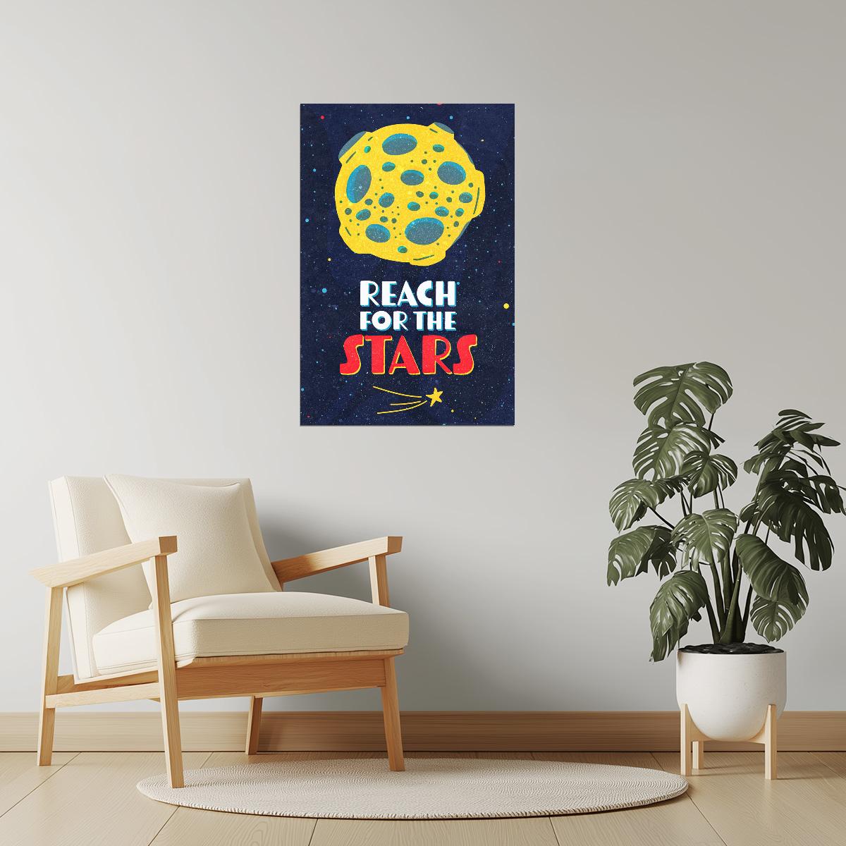 Reach for the Stars | Kids Space Wall Art Solar System Poster