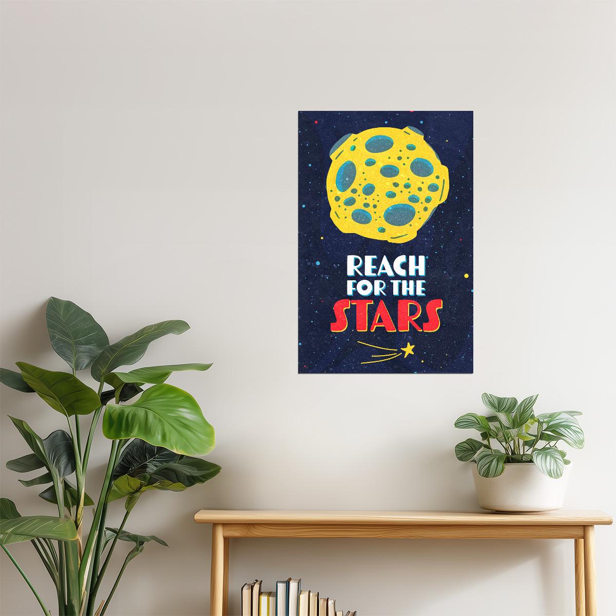Reach for the Stars | Kids Space Wall Art Solar System Poster