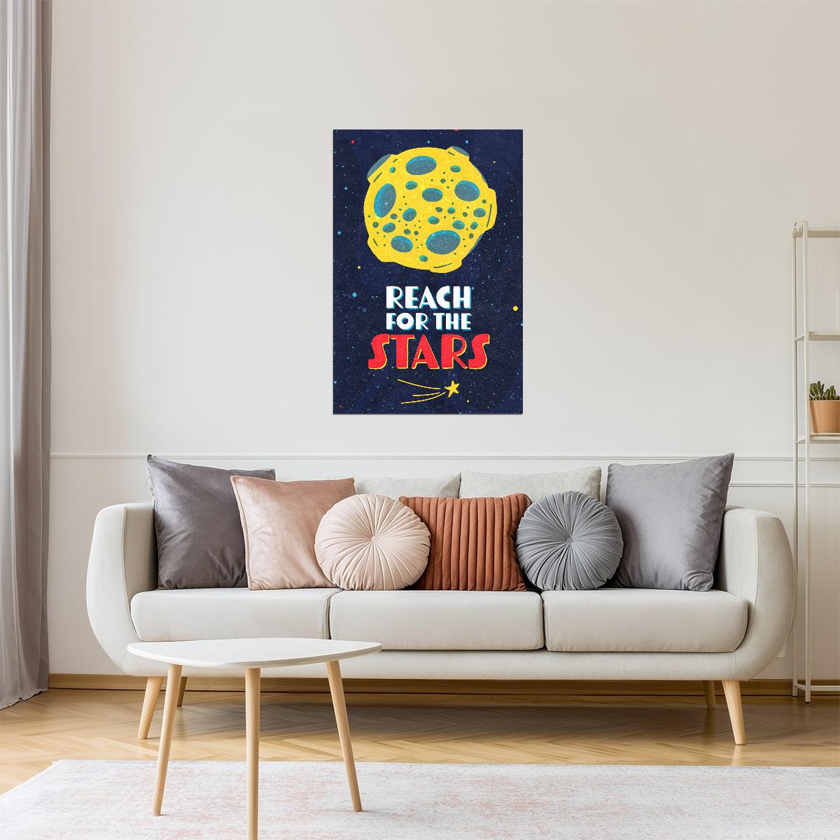 Reach for the Stars | Kids Space Wall Art Solar System Poster