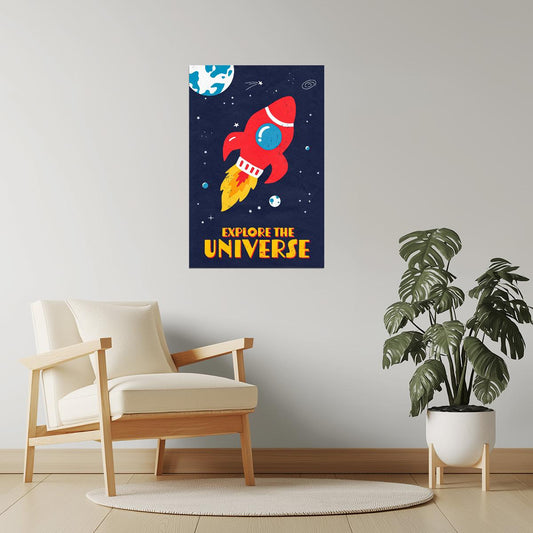 Explore the Universe | Kids Space Wall Art Rocket Poster