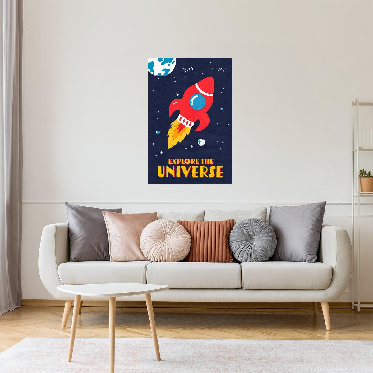 Explore the Universe | Kids Space Wall Art Rocket Poster