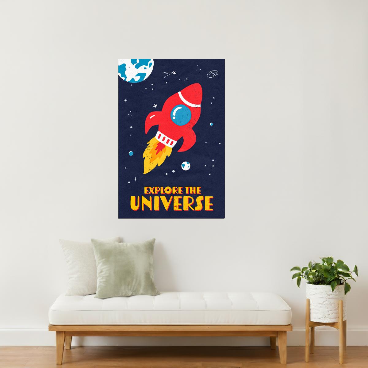 Explore the Universe | Kids Space Wall Art Rocket Poster