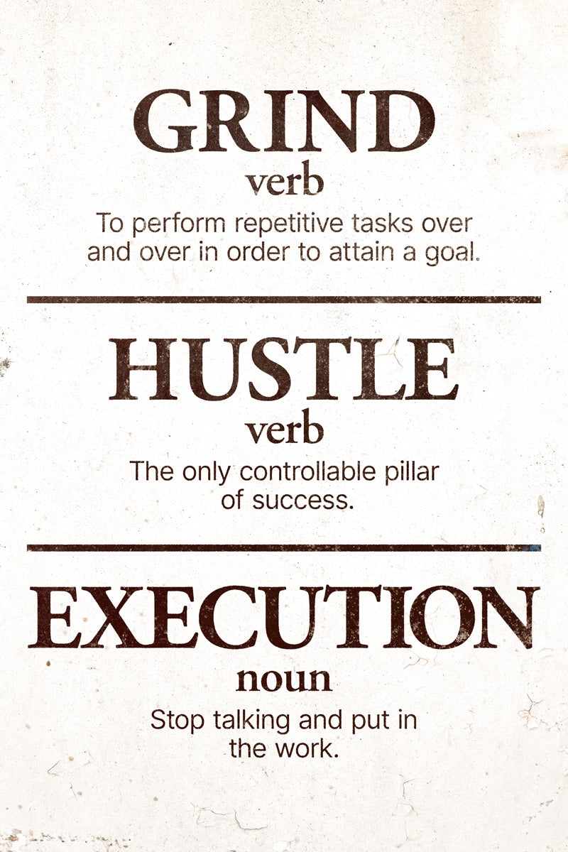 Grind Hustle Execution | Beige Minimalist Motivational Wall Art Poster
