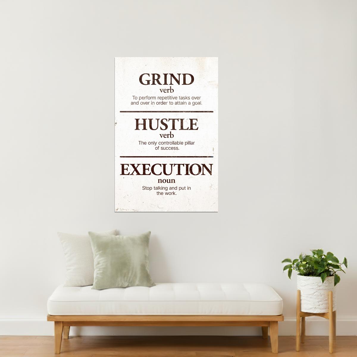 Grind Hustle Execution | Beige Minimalist Motivational Wall Art Poster