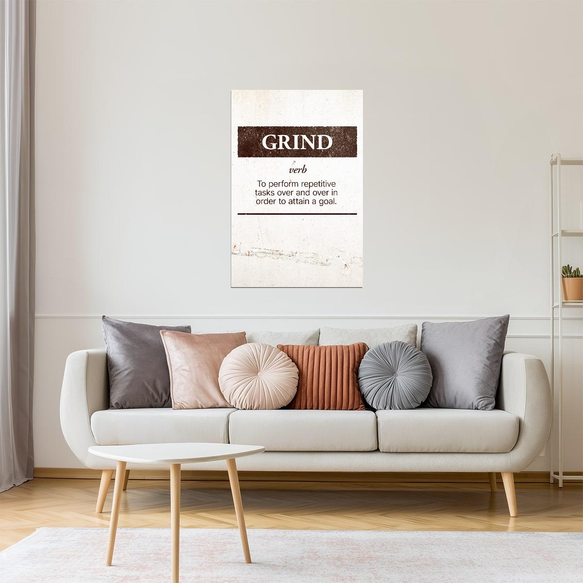 Grind | Beige Motivational Typography Print Poster