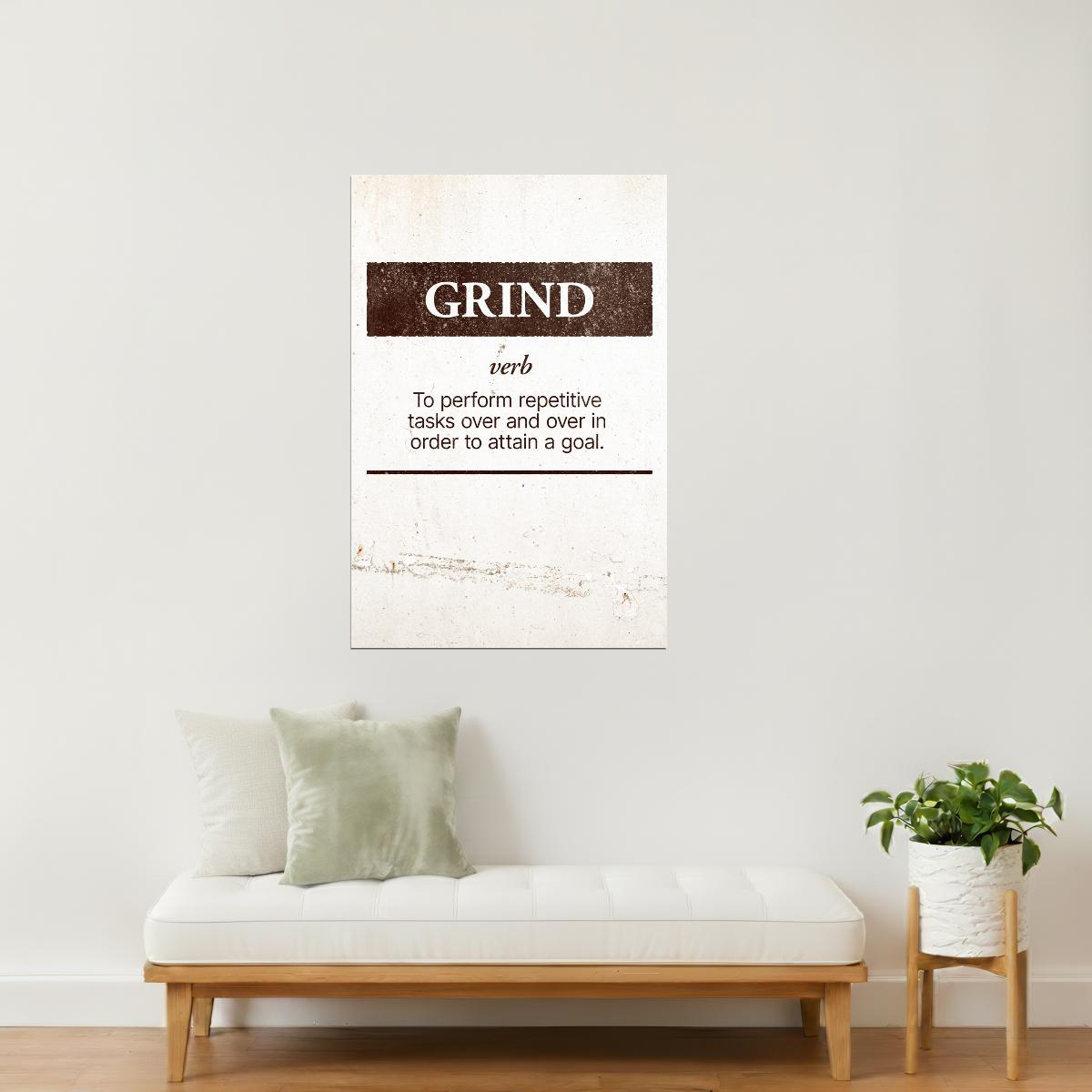 Grind | Beige Motivational Typography Print Poster