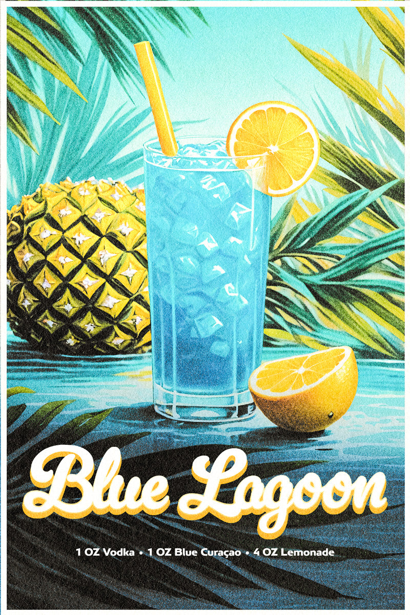 Blue Lagoon Recipe | Tropical Cocktail Wall Art Poster
