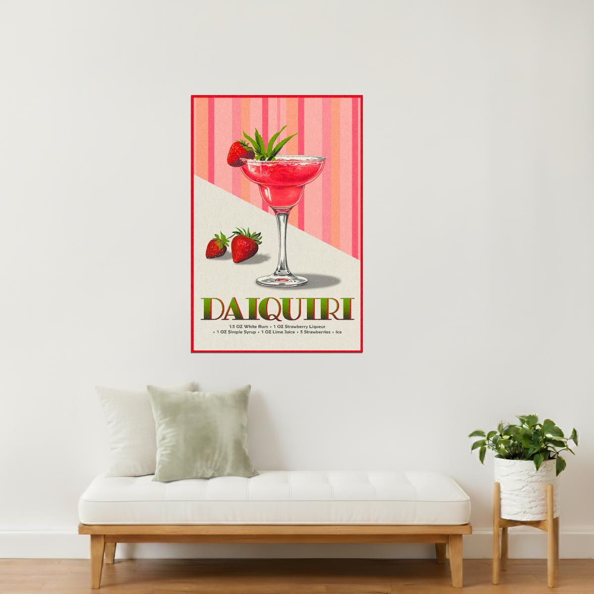 Strawberry Daiquiri Recipe | Fruity Cocktail Wall Decor Poster