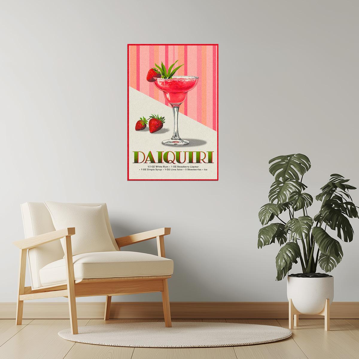 Strawberry Daiquiri Recipe | Fruity Cocktail Wall Decor Poster