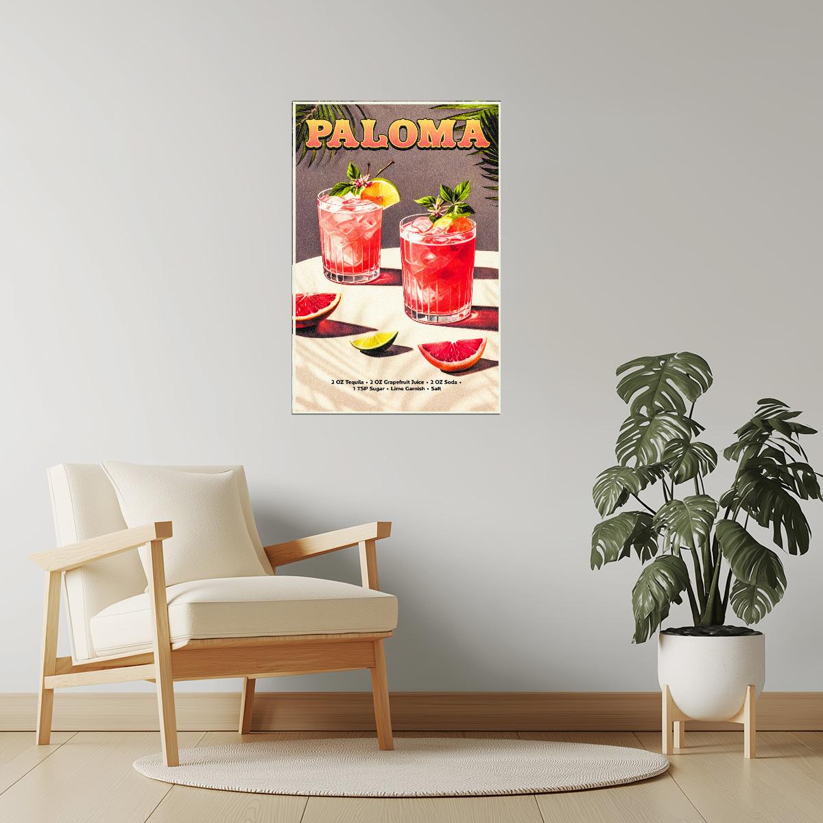 Paloma Recipe | Vibrant Cocktail Wall Art Poster