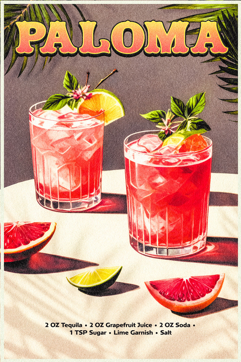 Paloma Recipe | Vibrant Cocktail Wall Art Poster
