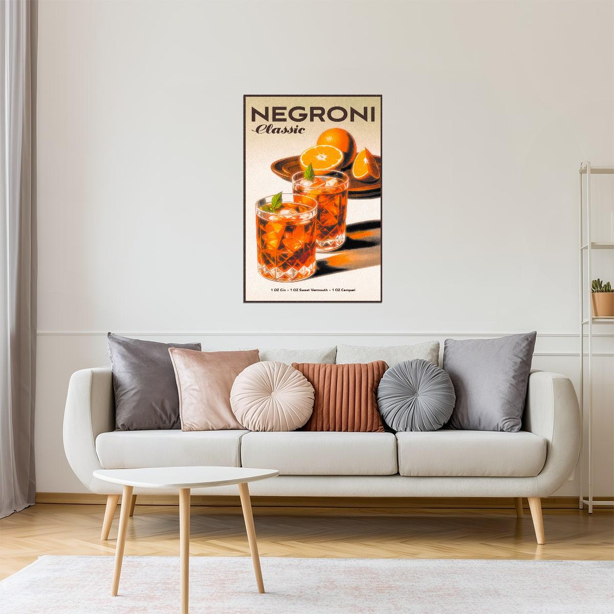Negroni Recipe | Elegant Cocktail Wall Art Poster