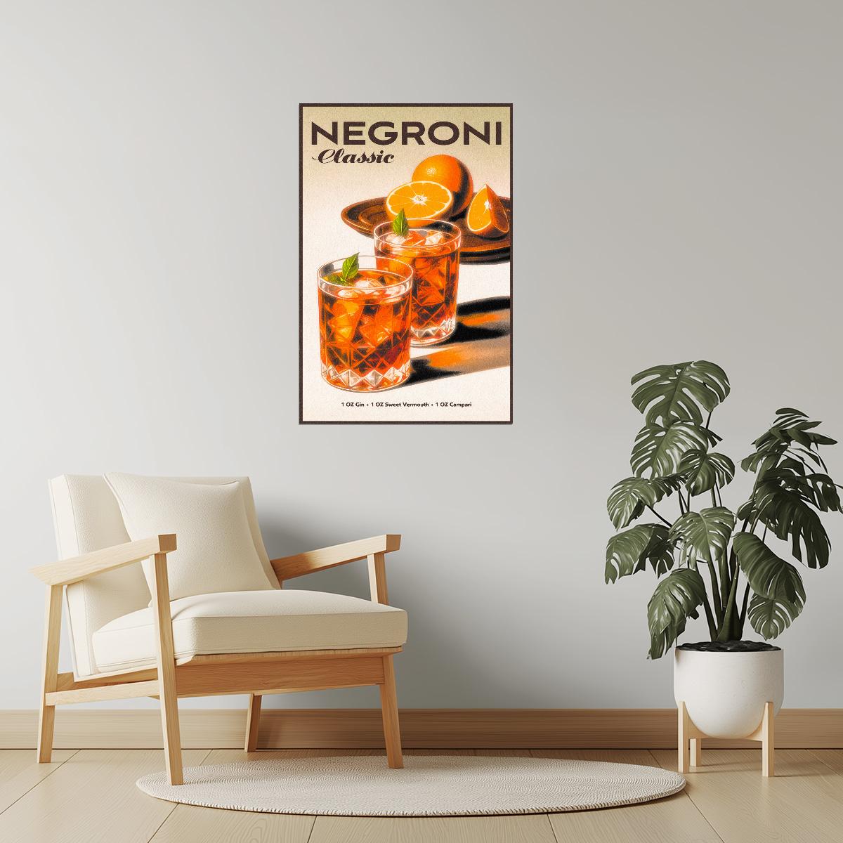 Negroni Recipe | Elegant Cocktail Wall Art Poster