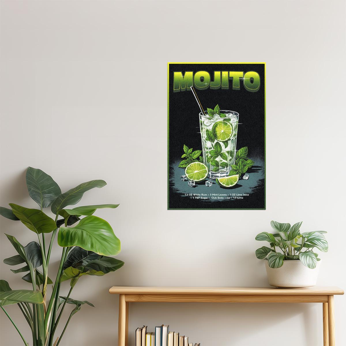 Mojito Recipe | Minty Cocktail Art Print Poster