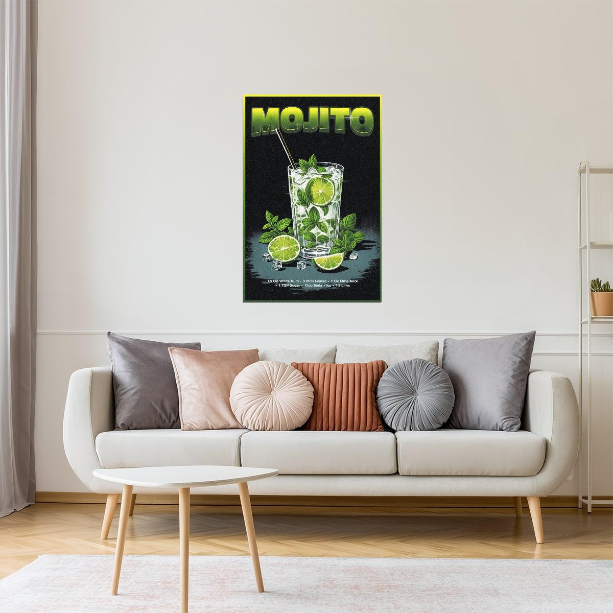 Mojito Recipe | Minty Cocktail Art Print Poster