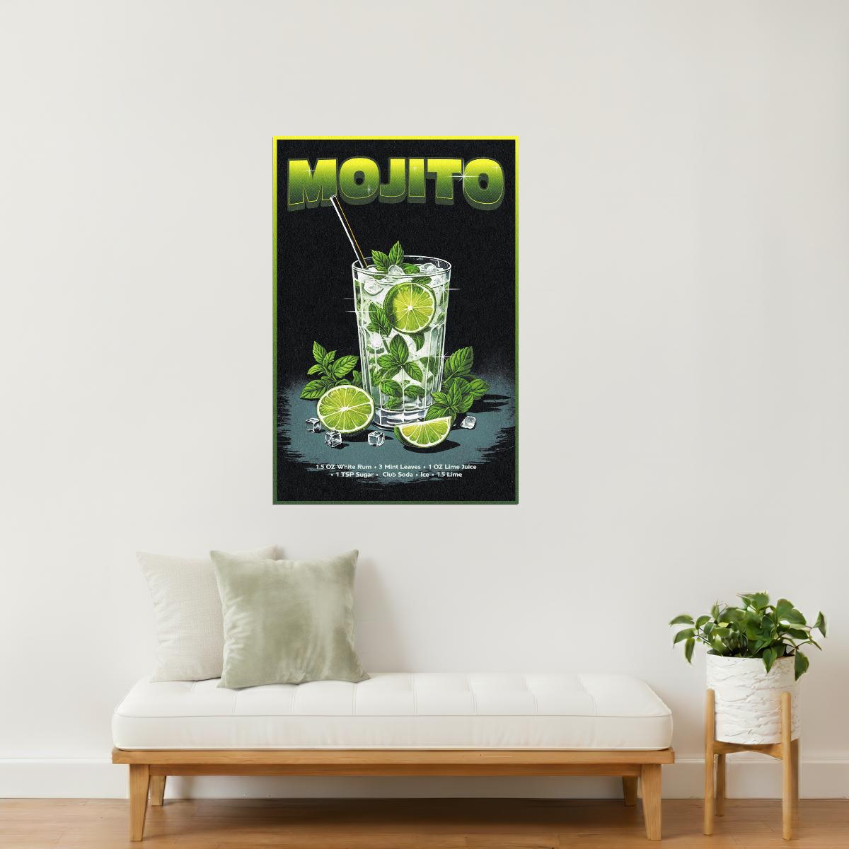 Mojito Recipe | Minty Cocktail Art Print Poster