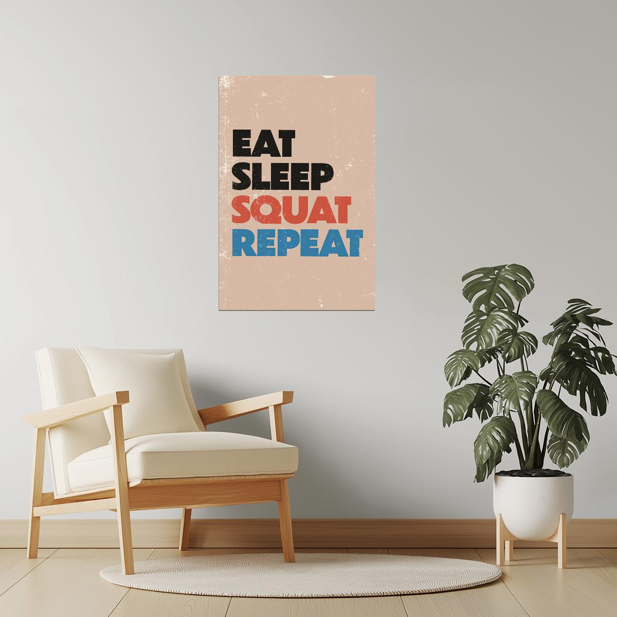 Eat Sleep Squat Repeat | Inspirational Gym Wall Decor Poster