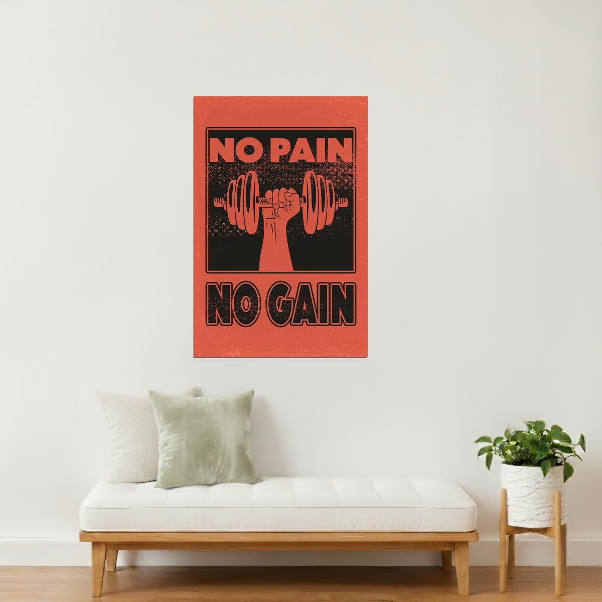 No Pain No Gain | Retro Gym Motivation Wall Art Poster