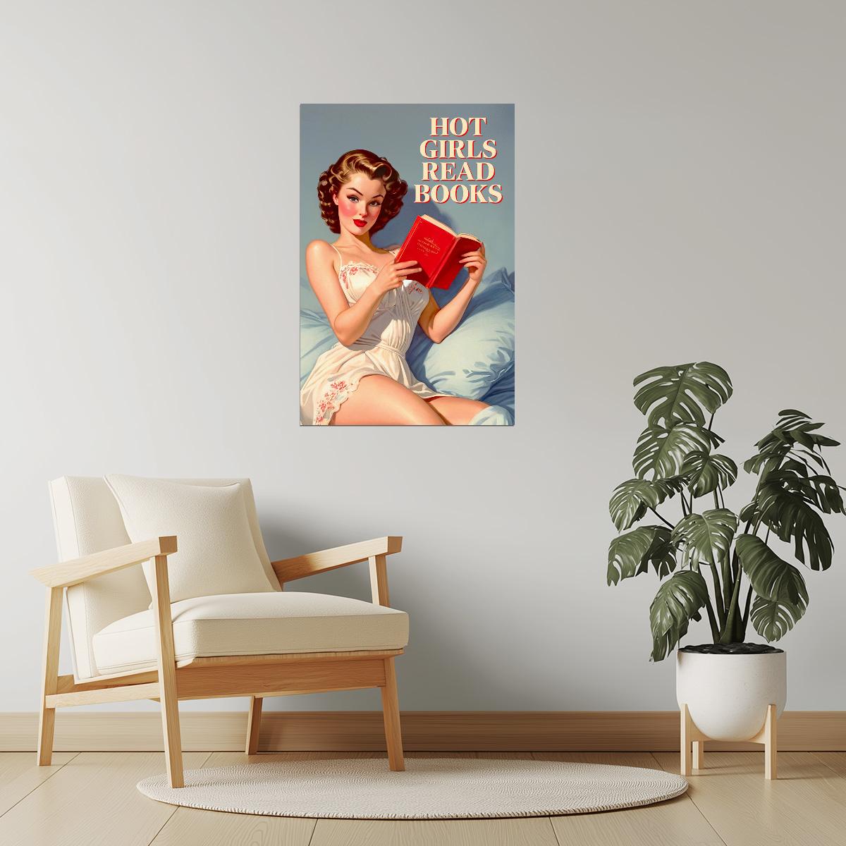 Hot Girls Read Books | Retro Pinup Wall Art Print Poster