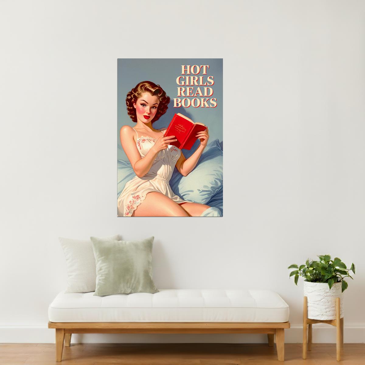 Hot Girls Read Books | Retro Pinup Wall Art Print Poster