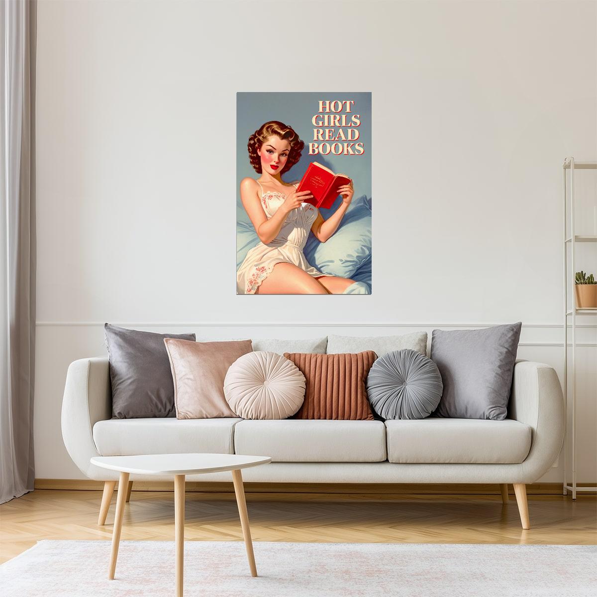 Hot Girls Read Books | Retro Pinup Wall Art Print Poster