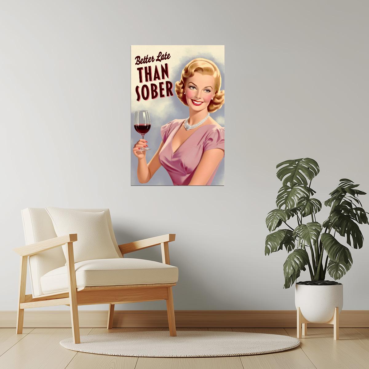 Better Late Than Sober | Happy Hour Cocktail Bar Wall Art Poster
