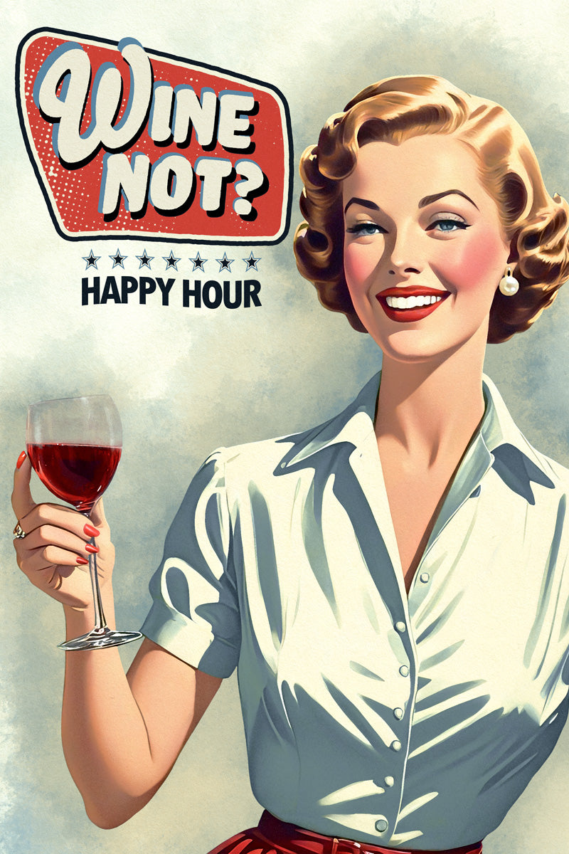 Wine Not | Funny Retro Kitchen Bar Wall Decor Poster