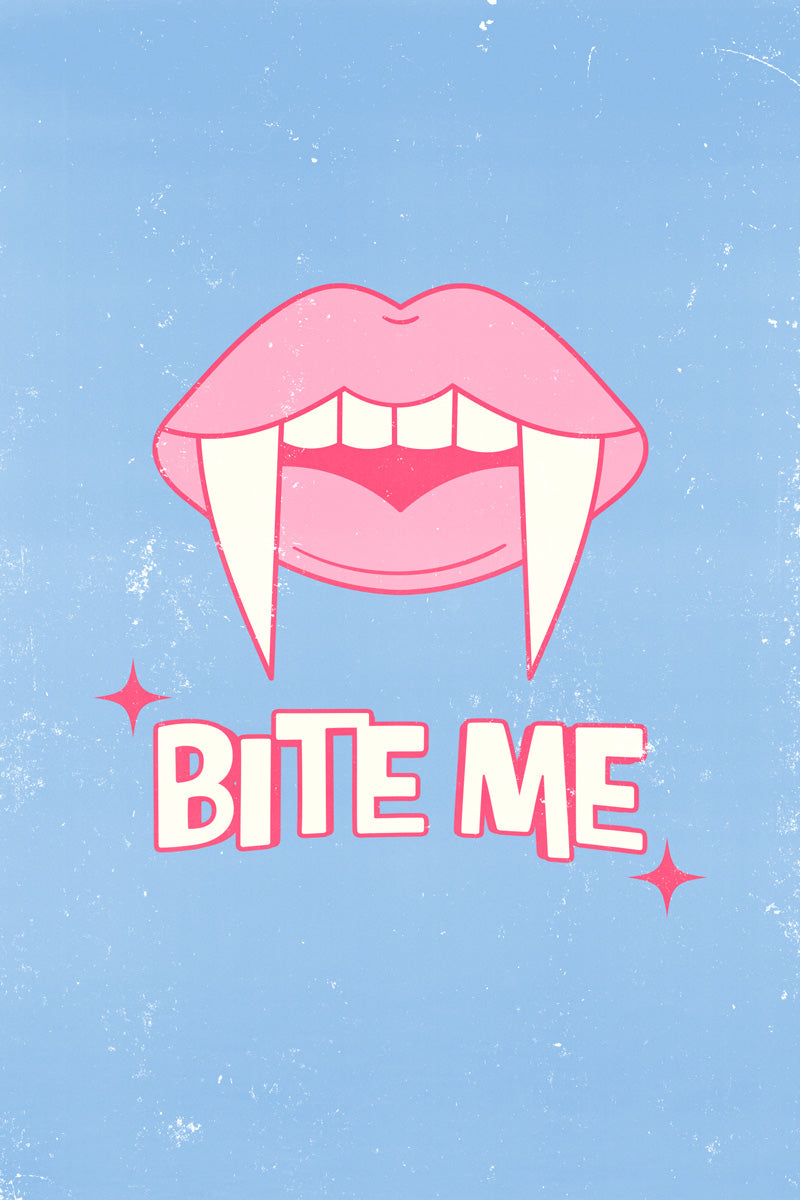Bite Me | Pink Vampire Lips Pastel Halloween Wall Art Poster