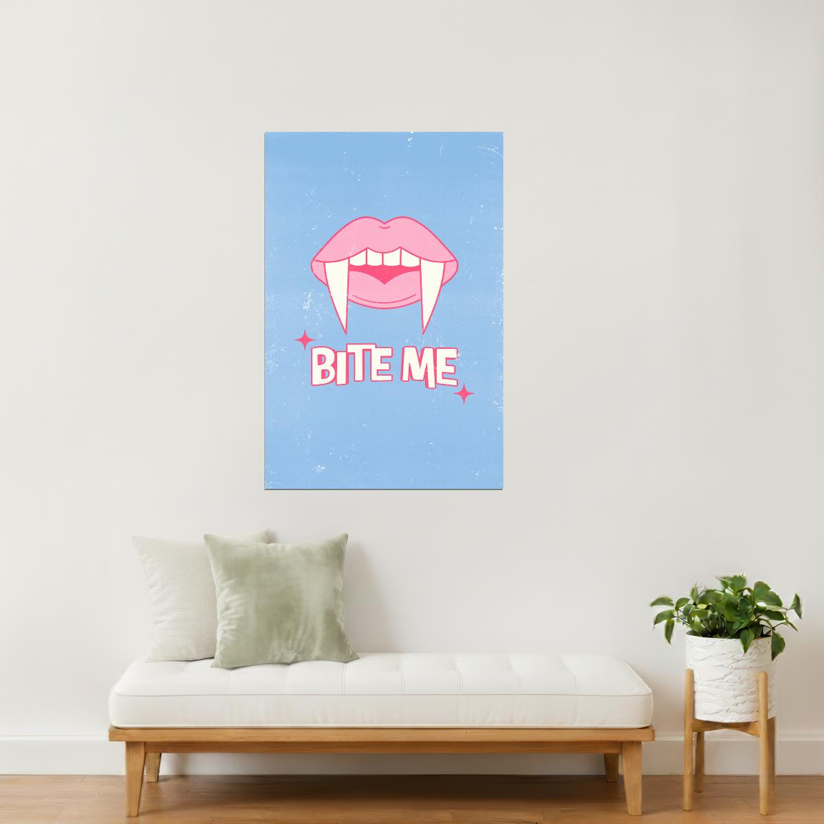 Bite Me | Pink Vampire Lips Pastel Halloween Wall Art Poster