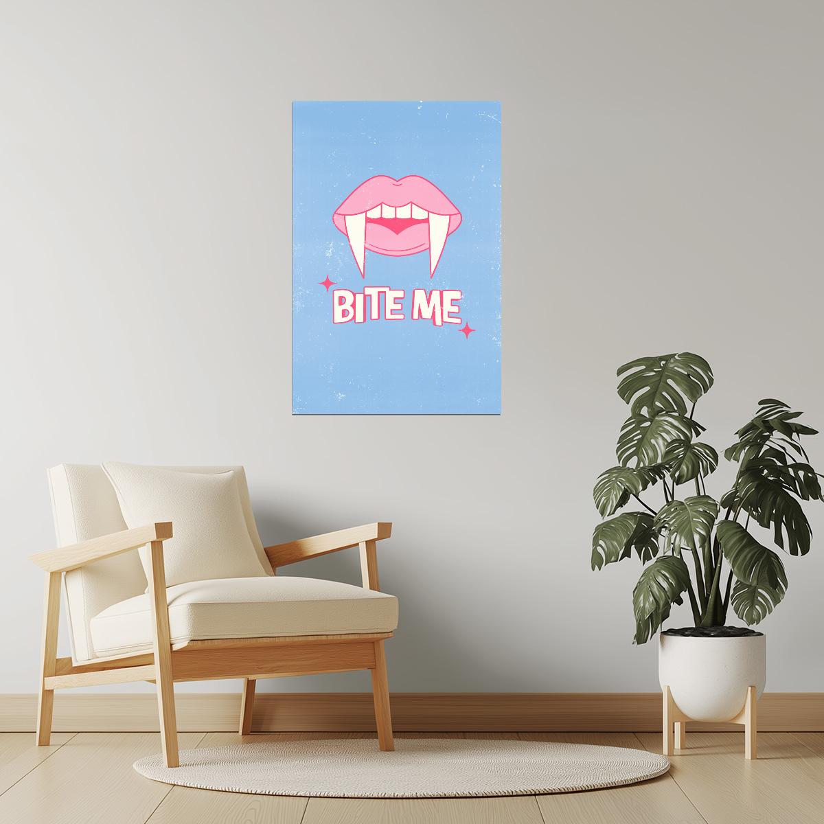 Bite Me | Pink Vampire Lips Pastel Halloween Wall Art Poster