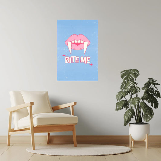 Bite Me | Pink Vampire Lips Pastel Halloween Wall Art Poster