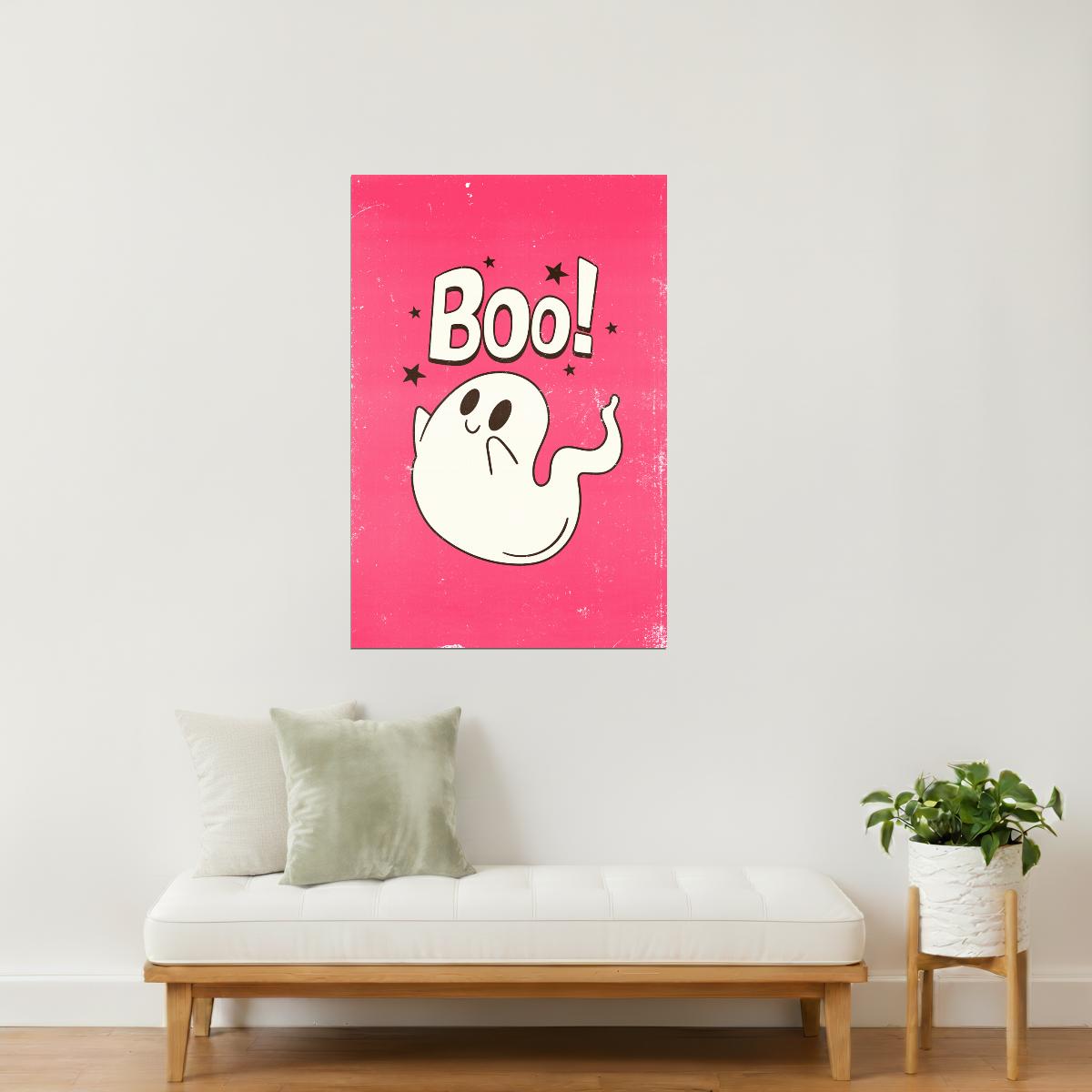 Boo! | Cute Ghost Pink Halloween Print Pastel Wall Decor Poster
