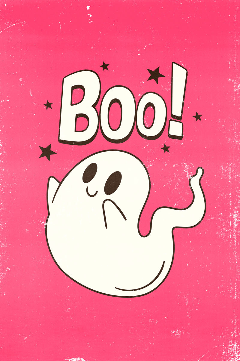Boo! | Cute Ghost Pink Halloween Print Pastel Wall Decor Poster