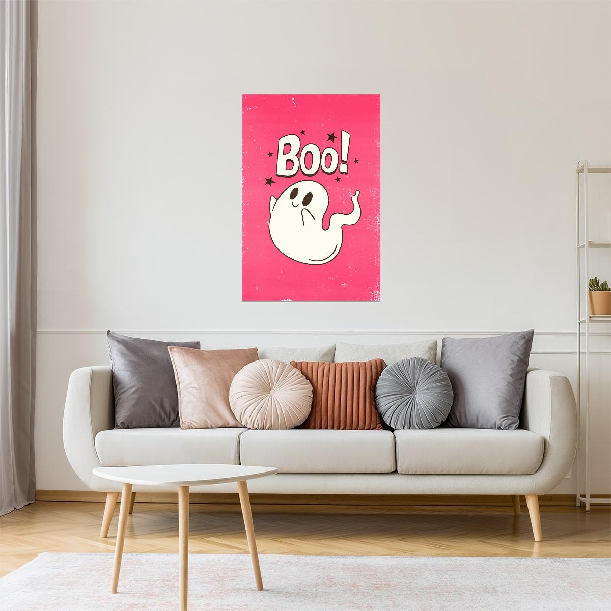 Boo! | Cute Ghost Pink Halloween Print Pastel Wall Decor Poster