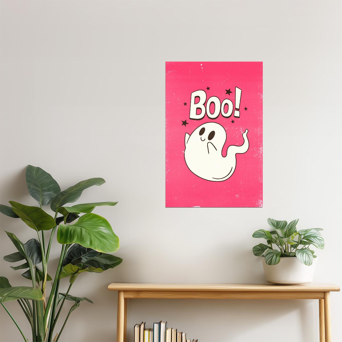 Boo! | Cute Ghost Pink Halloween Print Pastel Wall Decor Poster