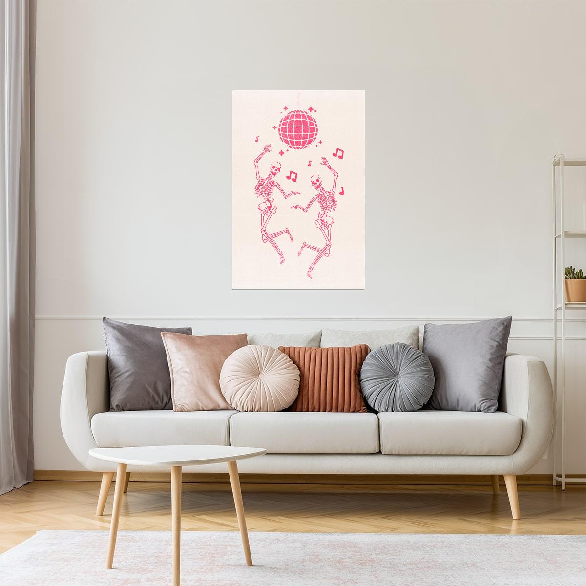Dancing Skeletons | Pastel Disco Halloween Wall Art Print Poster
