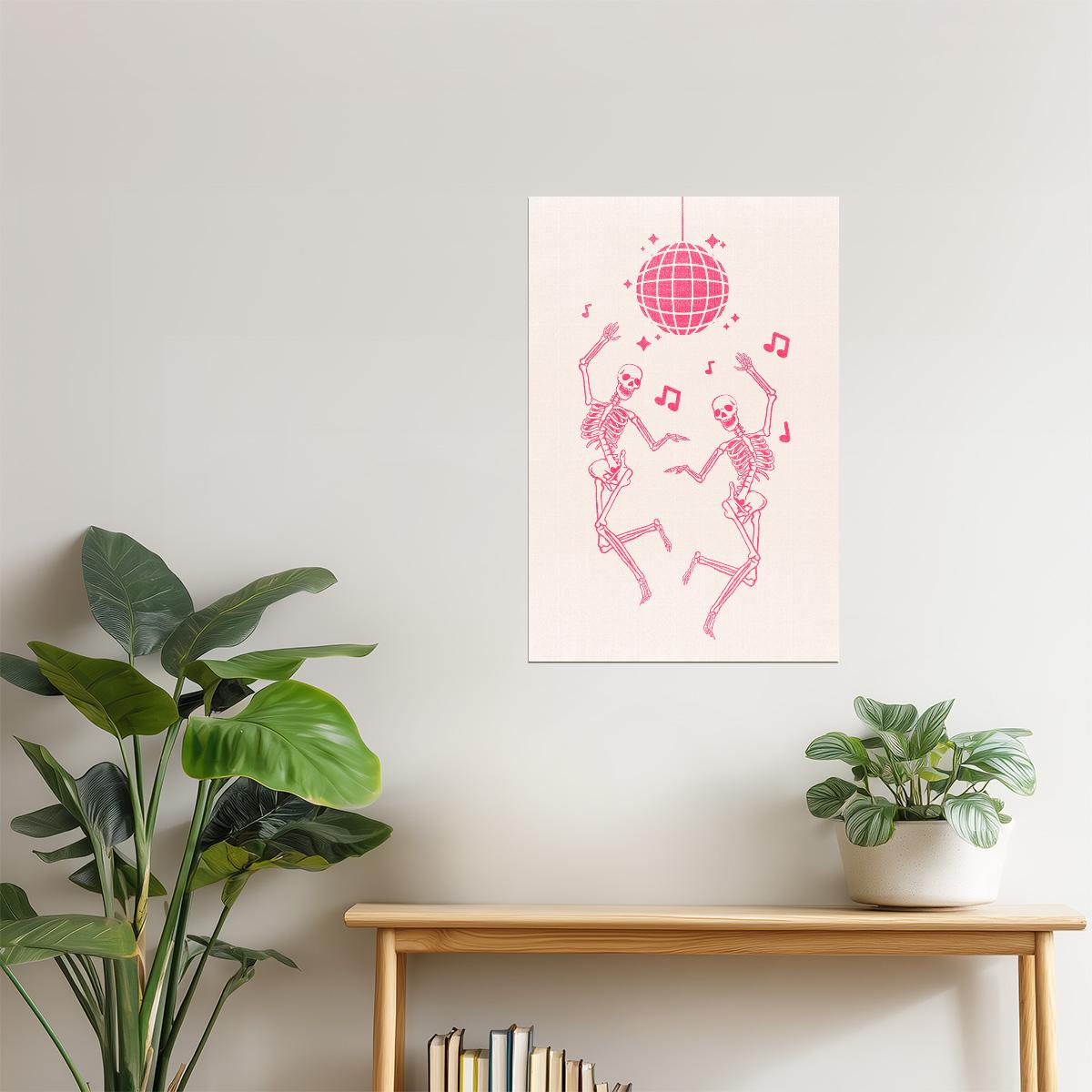 Dancing Skeletons | Pastel Disco Halloween Wall Art Print Poster